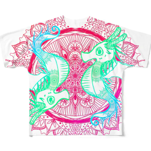 タツノオトシゴ 曼荼羅 陰陽 All-Over Print T-Shirt