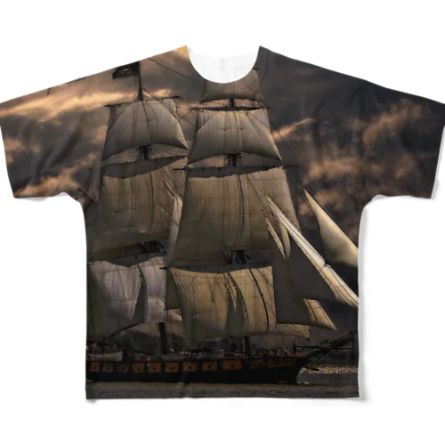 Old Sailing Ship 古い 帆船 フルグラフィックTシャツ