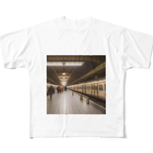 夜更けのプラットホーム All-Over Print T-Shirt