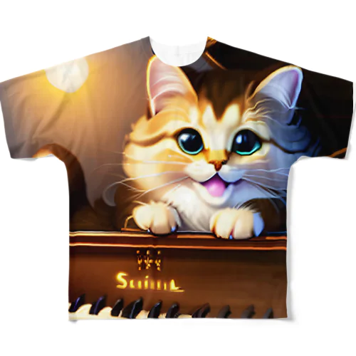 子猫ピアニスト-1 フルグラフィックTシャツ