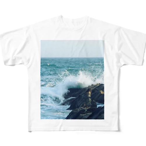 海＿波打ち際＿磯＿白波 All-Over Print T-Shirt