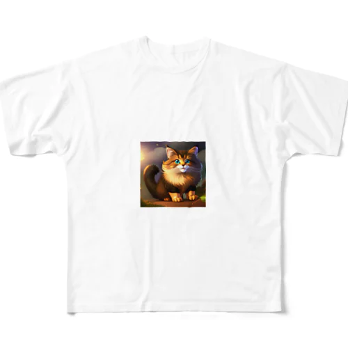 かわいい猫のイラストグッズ フルグラフィックTシャツ
