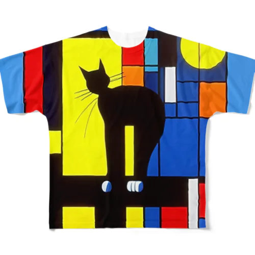 猫と月 All-Over Print T-Shirt