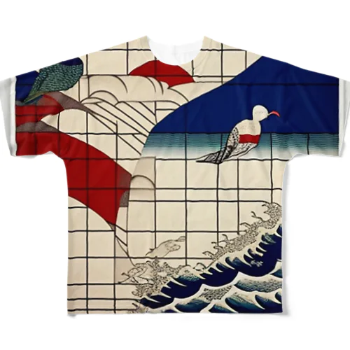 海と鳥 フルグラフィックTシャツ