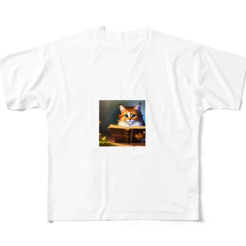 可愛らしい猫のイラストグッズ フルグラフィックTシャツ