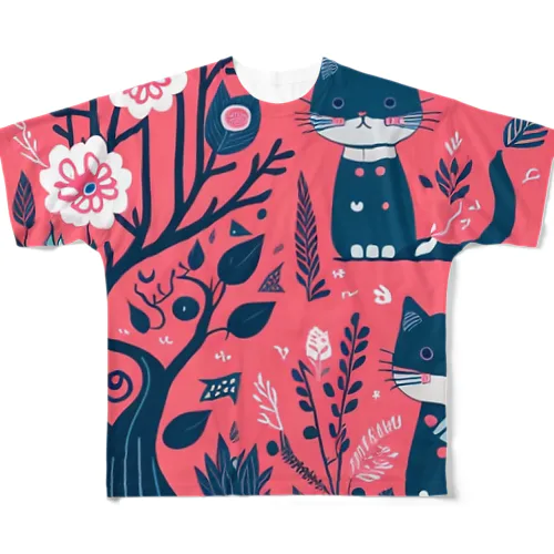 ネコと木と花 All-Over Print T-Shirt