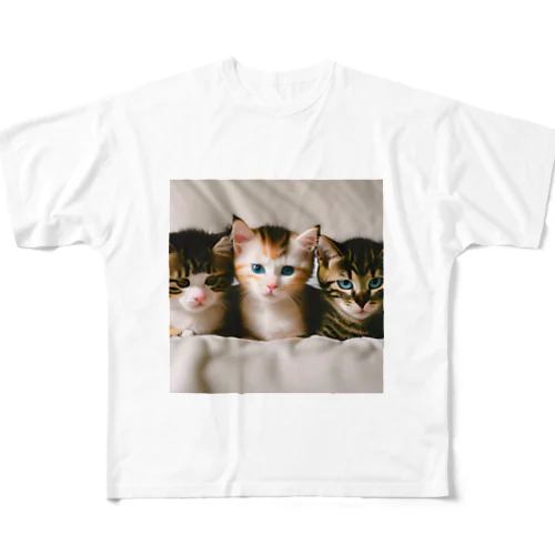 3匹の子猫の魔法で毎日が特別な日に フルグラフィックTシャツ