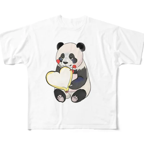 愛を送るパンダ フルグラフィックTシャツ