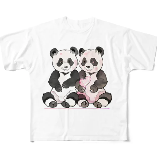 愛を送るパンダ All-Over Print T-Shirt