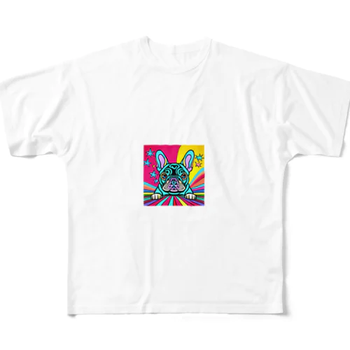 サイケデリックなフレンチブルドッグのイラストグッズ All-Over Print T-Shirt