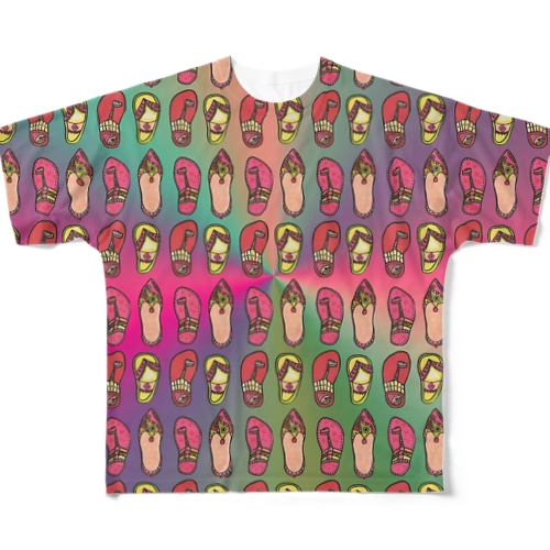 baboosh (モロッコのバブーシュ柄) レインボー All-Over Print T-Shirt