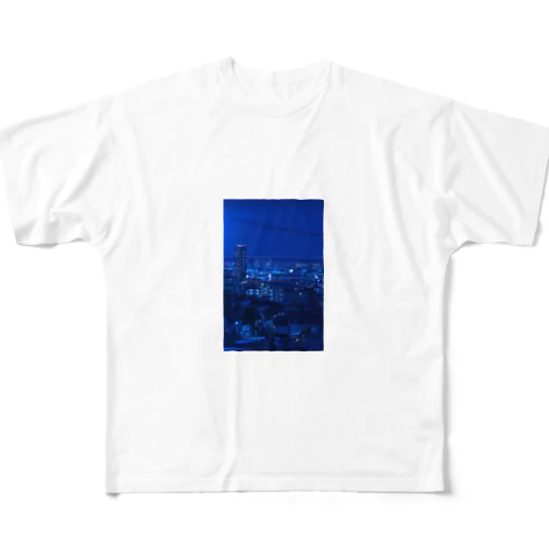 綺麗な青い背景の夜景 フルグラフィックTシャツ