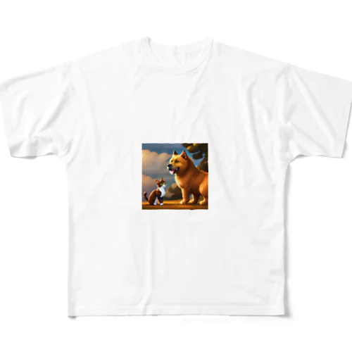 猫と犬の友情劇 フルグラフィックTシャツ