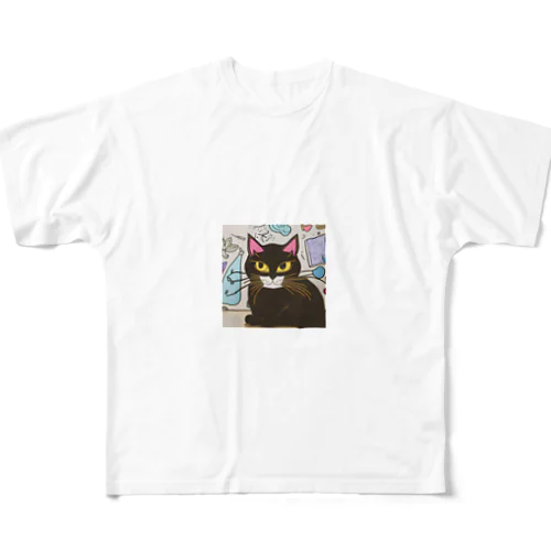 🌟 はにゃん一号店くろねこ 🌟 フルグラフィックTシャツ