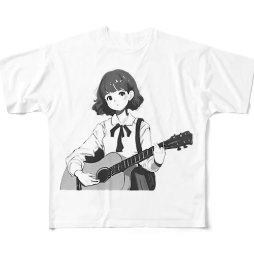 ギターを弾く女の子 フルグラフィックTシャツ