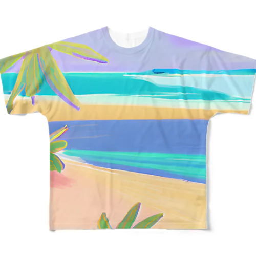 海と砂浜 All-Over Print T-Shirt