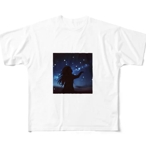 星空を見る女の子 フルグラフィックTシャツ
