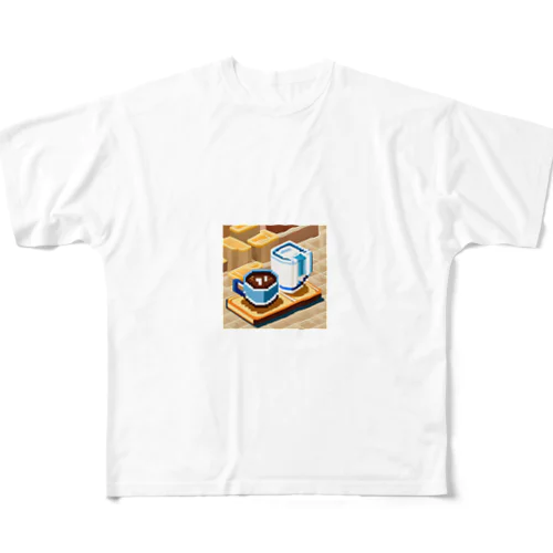 ドット絵コーヒーと電気ポット フルグラフィックTシャツ