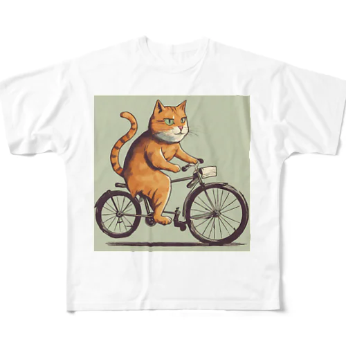 自転車に乗る猫 フルグラフィックTシャツ