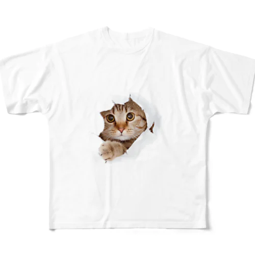 White Free Cute Funny Cat T-shirt All-Over Print T-Shirt