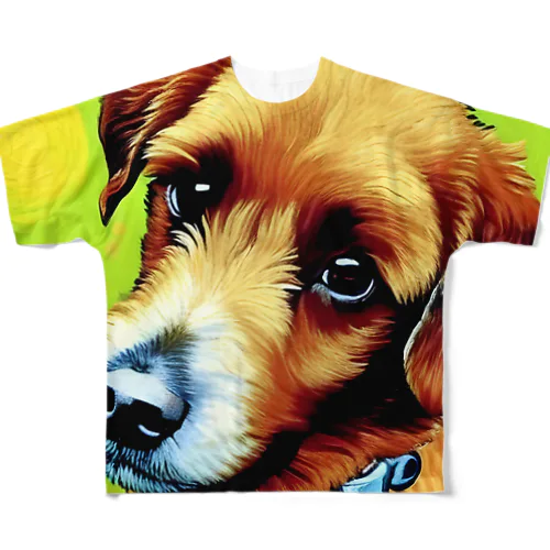 見つめる愛犬 フルグラフィックTシャツ