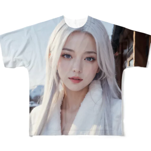 日本の冬・山奥に住む女性 All-Over Print T-Shirt