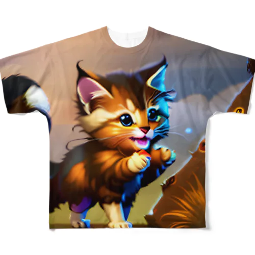 威嚇したのに可愛い子猫 フルグラフィックTシャツ