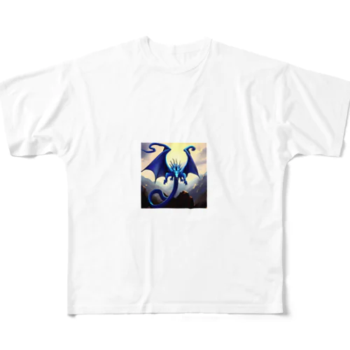 青い羽の生えた龍 All-Over Print T-Shirt