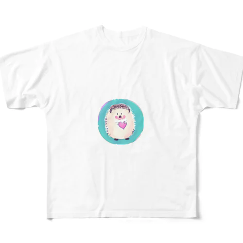 ハートを持ったかわいいハリネズミ All-Over Print T-Shirt