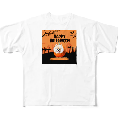 ハロウィンを楽しむ犬 フルグラフィックTシャツ