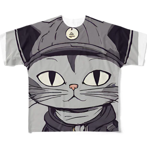 じっと見猫 フルグラフィックTシャツ