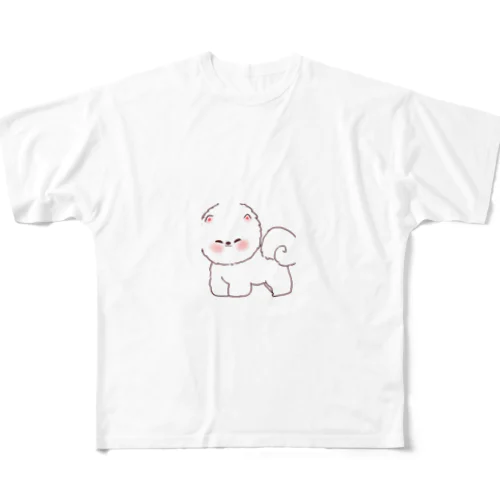 ふわふわの白い犬 フルグラフィックTシャツ