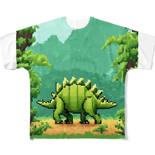 ドット絵ステゴサウルス フルグラフィックTシャツ