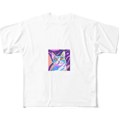 サイケねこ フルグラフィックTシャツ