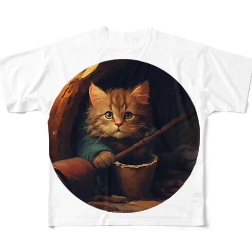 土管に住み着いた野良猫 フルグラフィックTシャツ