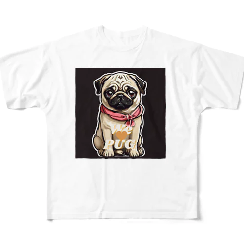 We♥PUG　ブラック（パグ大好き！） フルグラフィックTシャツ