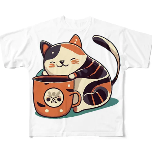 ほっとひとねこ = ねこまる = フルグラフィックTシャツ