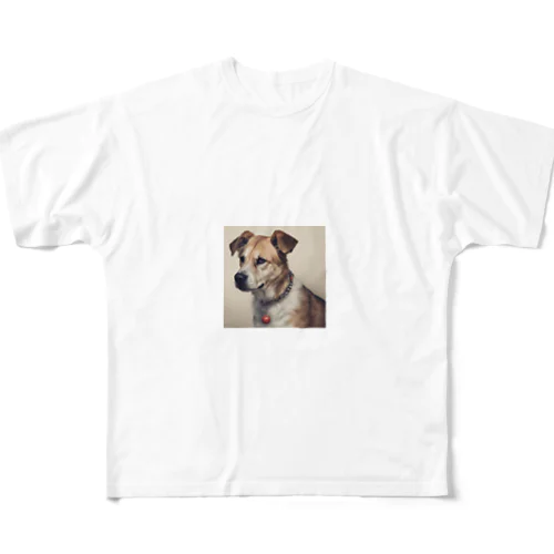 凛々しい犬 フルグラフィックTシャツ