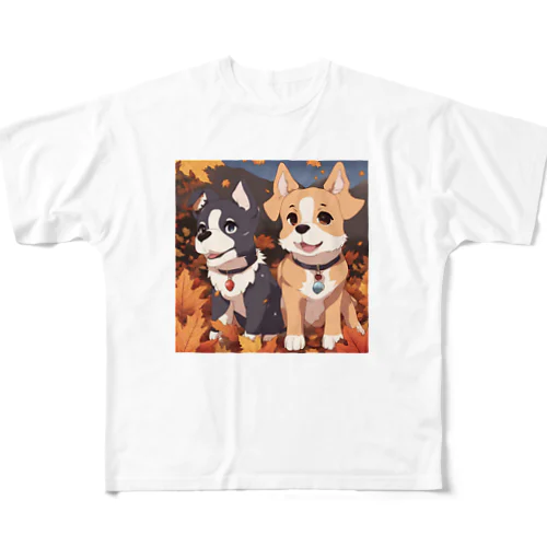 秋を感じるワンちゃんグッズ All-Over Print T-Shirt