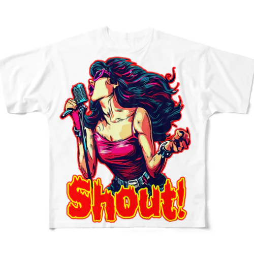 SHOUT!　【ROCK歌手】シャウト！ All-Over Print T-Shirt