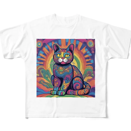 招き猫 フルグラフィックTシャツ