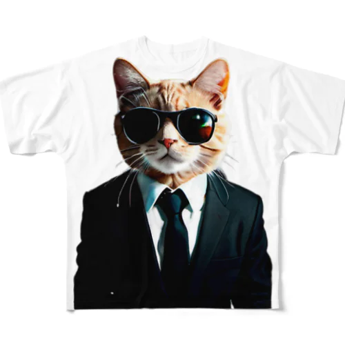 サングラスを掛けた猫 フルグラフィックTシャツ
