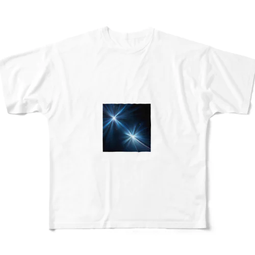 宇宙に輝く青い光 フルグラフィックTシャツ