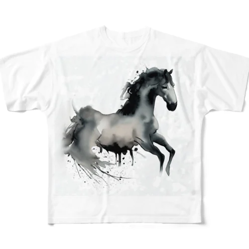水墨画シリーズ　馬 フルグラフィックTシャツ
