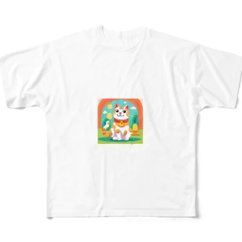 愛くるしい招き猫 All-Over Print T-Shirt