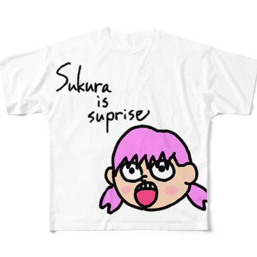 Sakura is surpriseイラスト フルグラフィックTシャツ