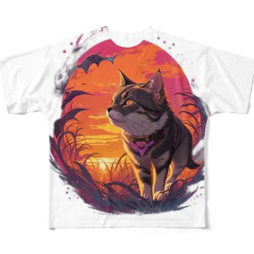 Cat of the Sunset フルグラフィックTシャツ