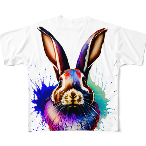 Colorful Watercolor-ウサギ フルグラフィックTシャツ