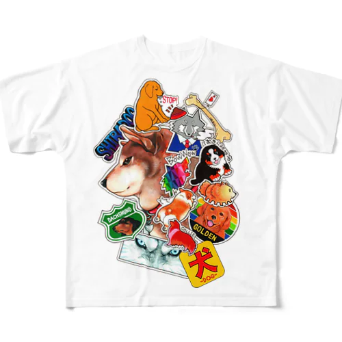 犬がたくさん・ステッカー風イラストグッズ All-Over Print T-Shirt