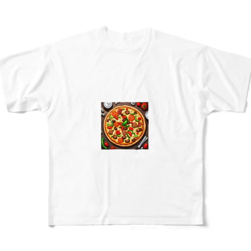  デラックスピザプリント フルグラフィックTシャツ